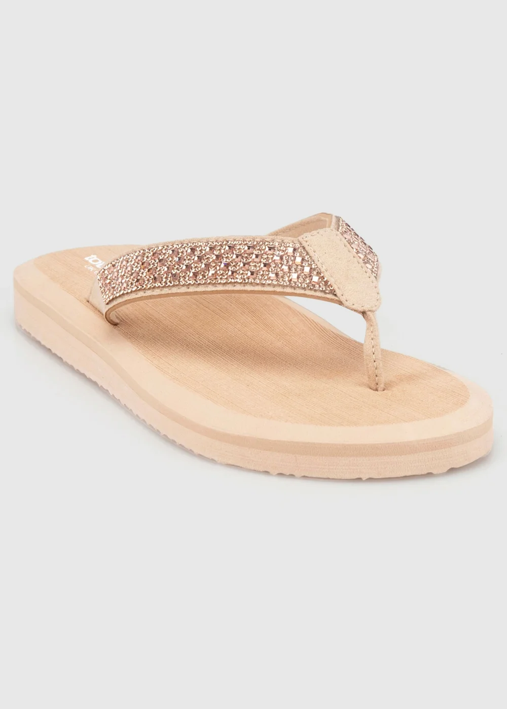 Totes Nude Beaded Wedge Flip Flop Sandals - 4 Image 3