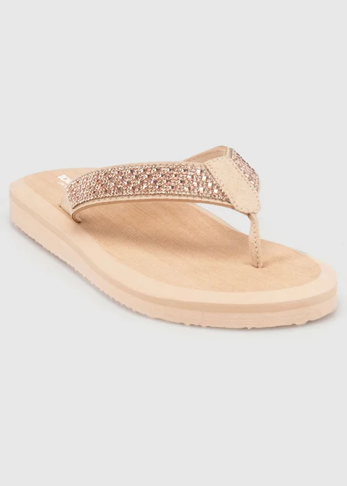 Totes Nude Beaded Wedge Flip Flop Sandals - 4 Image 3