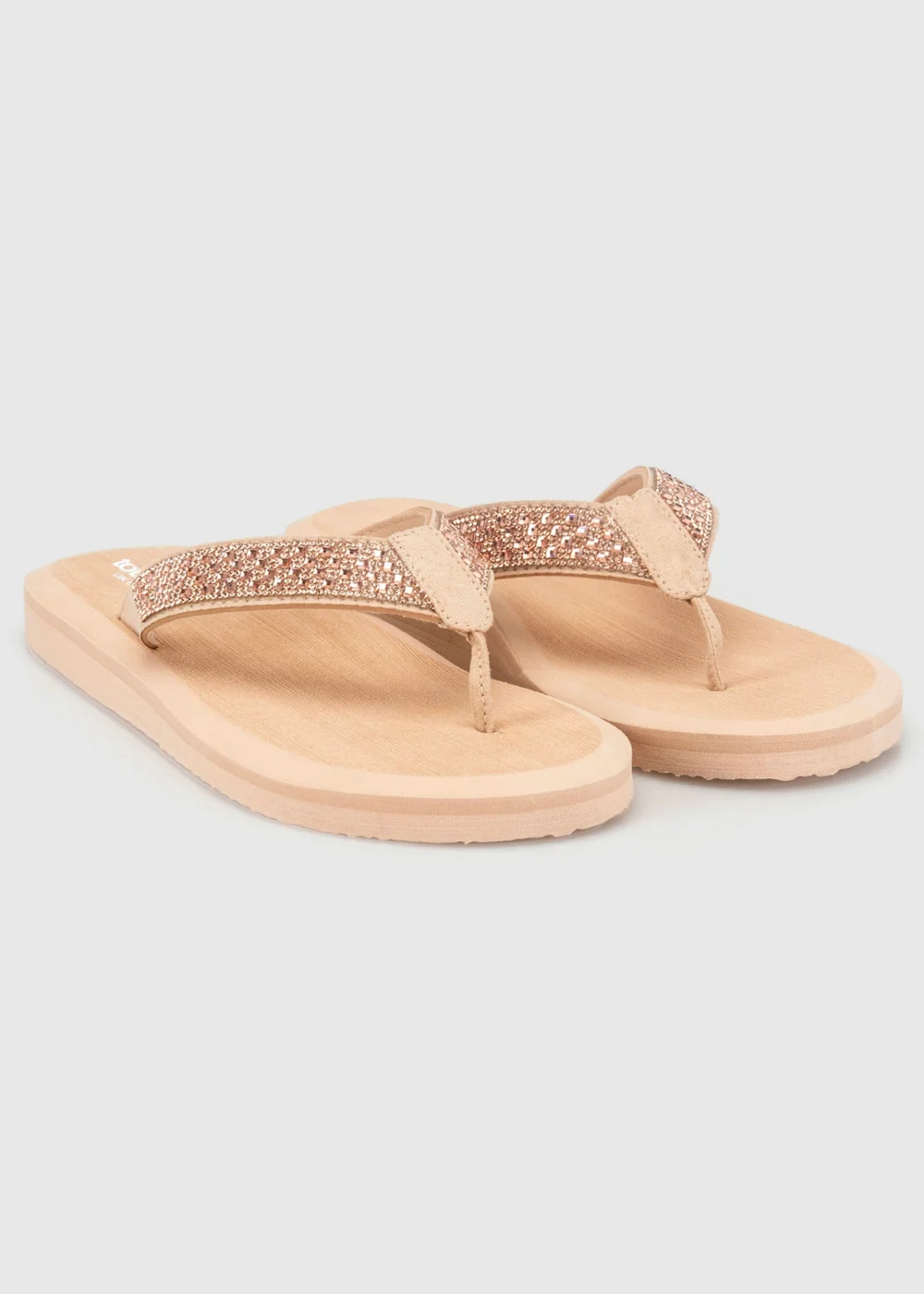 Totes Nude Beaded Wedge Flip Flop Sandals - 4 Image 2