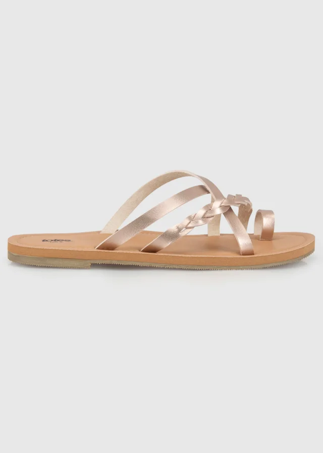 Totes Rose Gold Toe Post Strappy Sandals