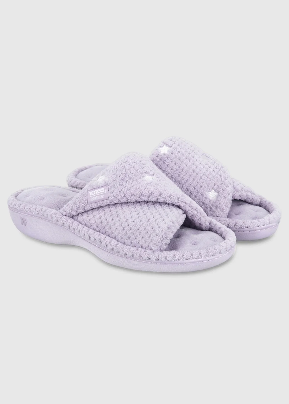 Totes Isotoner Lilac Star Popcorn Turnover Open Toe Slippers - Size 6 Image 2