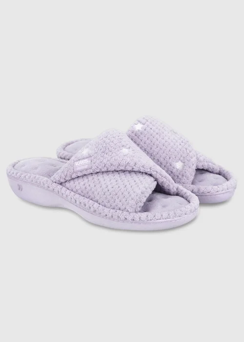 Totes Isotoner Lilac Star Popcorn Turnover Open Toe Slippers - Size 6 Image 2