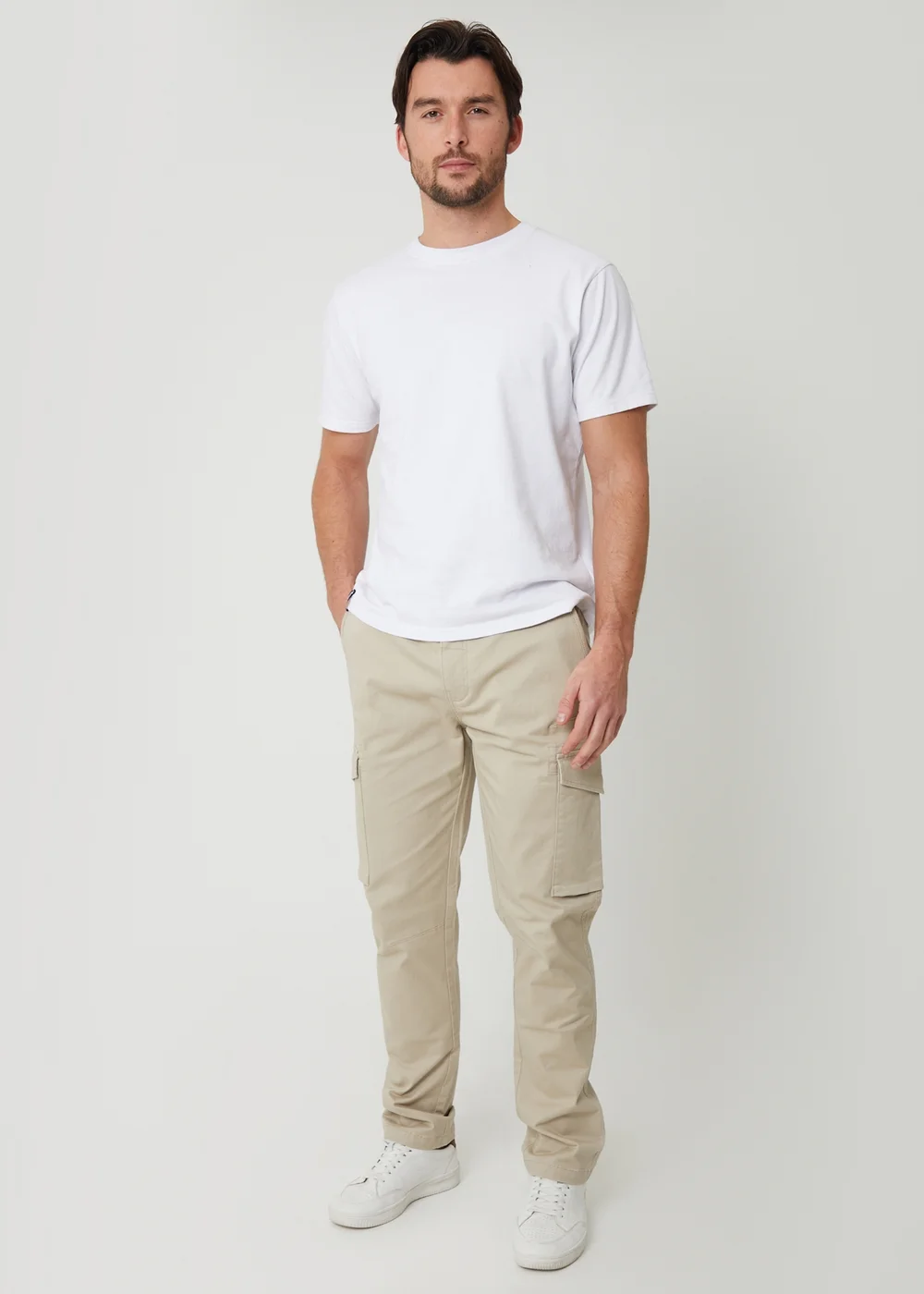Threadbare Stone Cotton Cargo Trousers With Stretch - 36/L32 Image 3