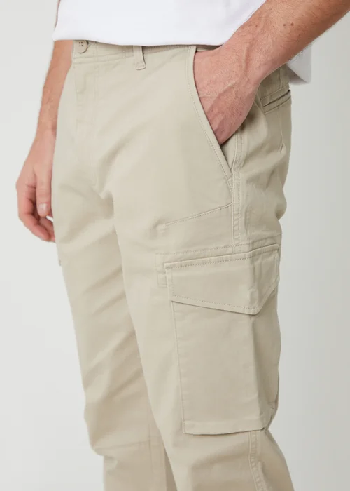 Threadbare Stone Cotton Cargo Trousers With Stretch - 36/L32 Image 4
