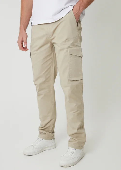 Threadbare Stone Cotton Cargo Trousers With Stretch - 36/L32 Image 1