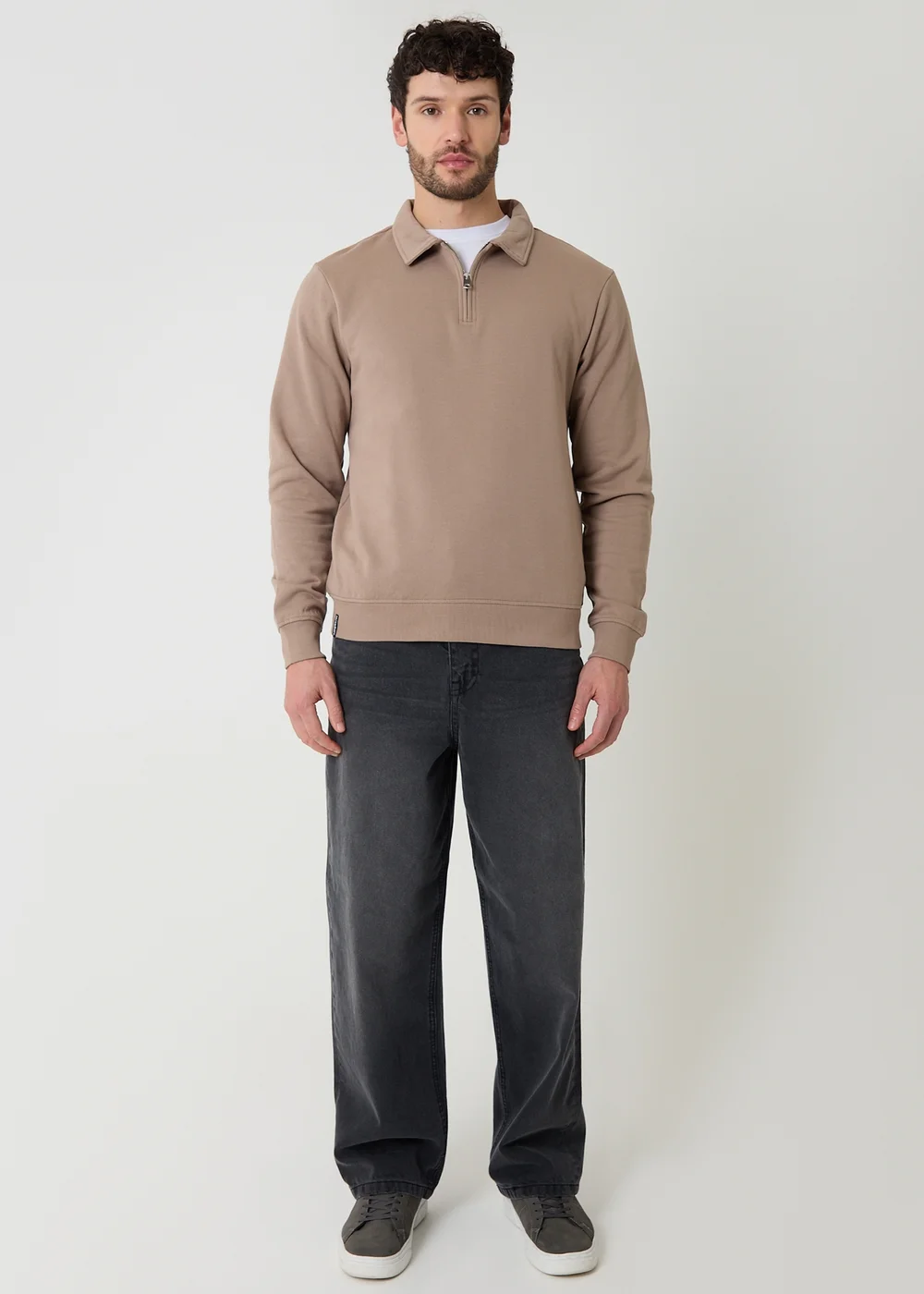 Threadbare Taupe Quarter Zip Collared Sweatshirt - 2XL Image 3