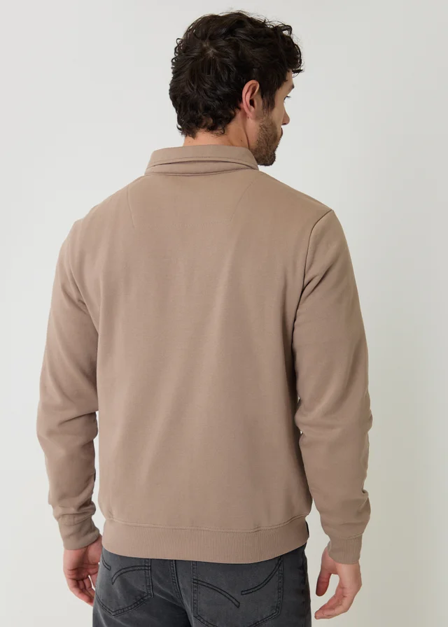 Threadbare Taupe Quarter Zip Collared Sweatshirt