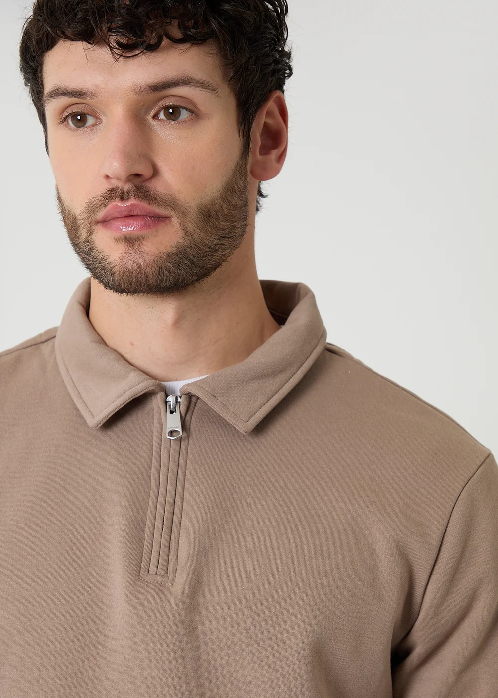 Threadbare Taupe Quarter Zip Collared Sweatshirt - 2XL Image 4