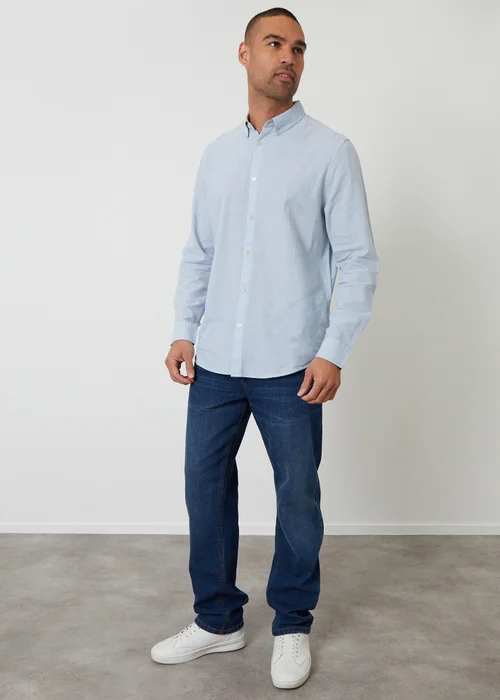 Threadbare Blue Linen Blend Long Sleeve Shirt - M Image 3