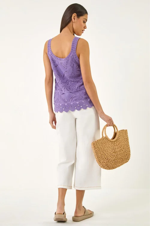 Roman Purple Cotton Crochet Knit Vest Top - 20 Image 4