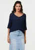 Izabel London Navy Sheer Mesh Texture 3/4 Sleeve Jumper - M Image 4