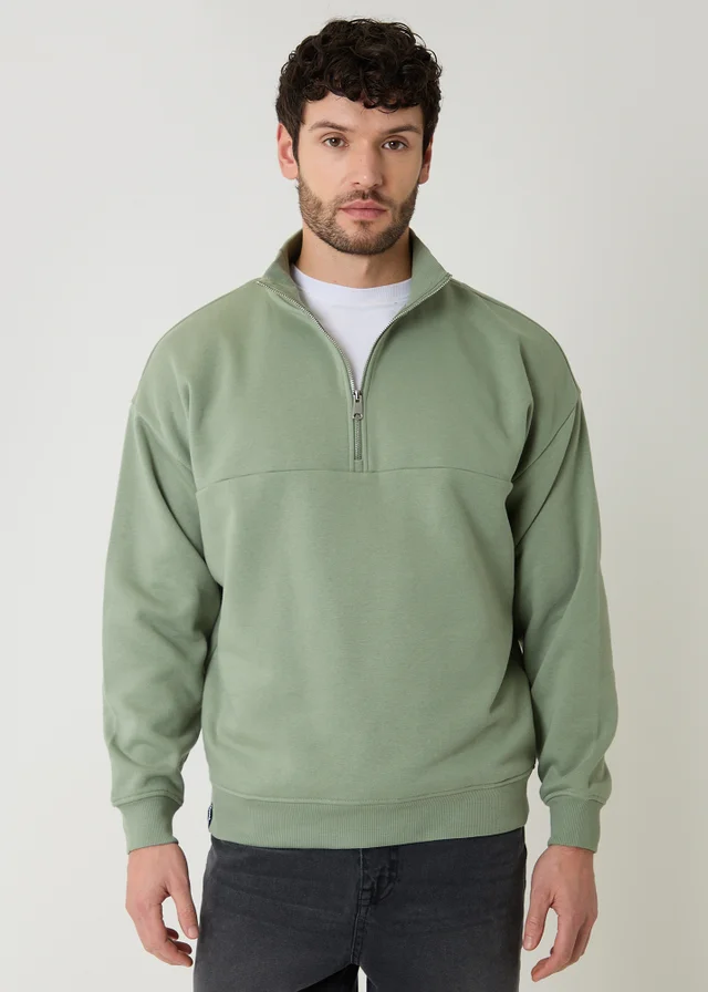 Threadbare Green Half Zip Sweatshirt