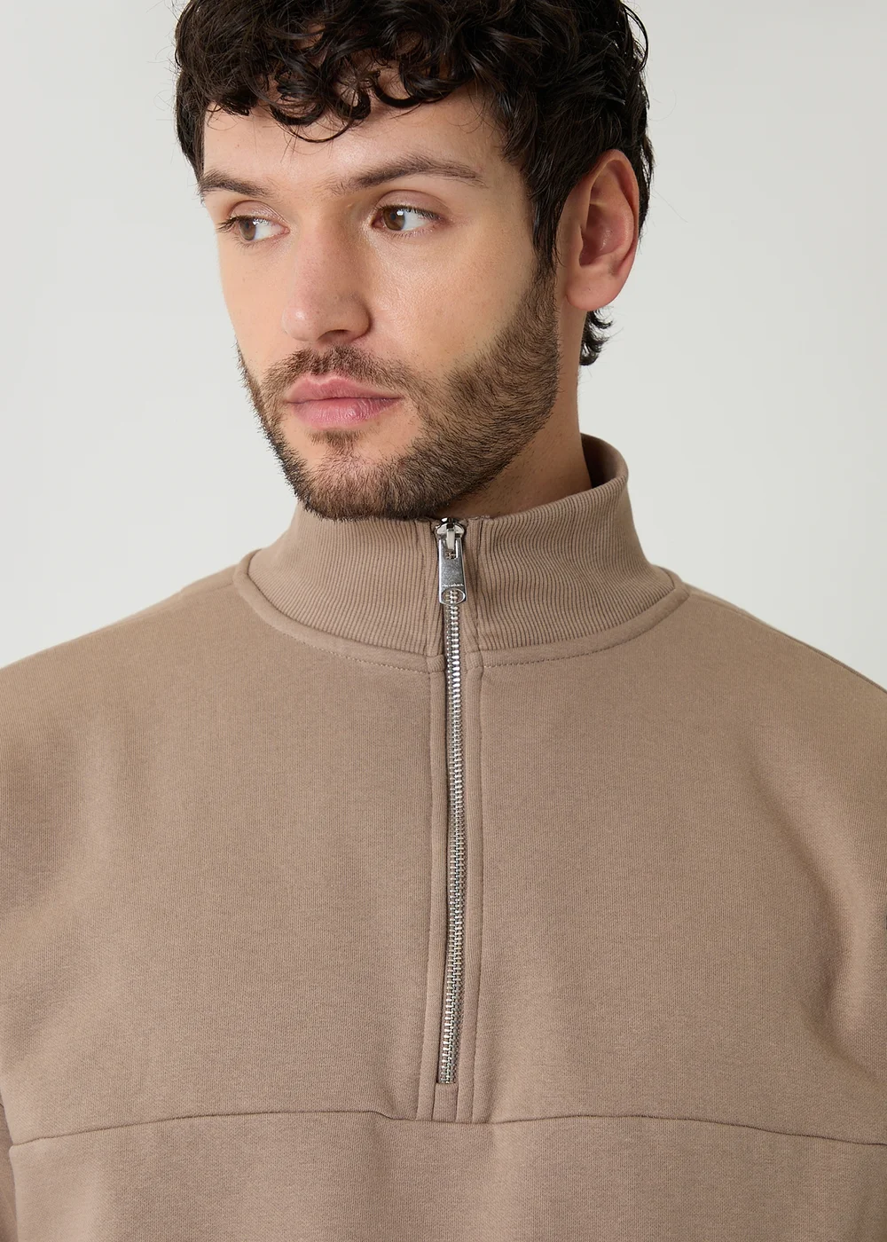 Threadbare Taupe Half Zip Sweatshirt - M Image 4