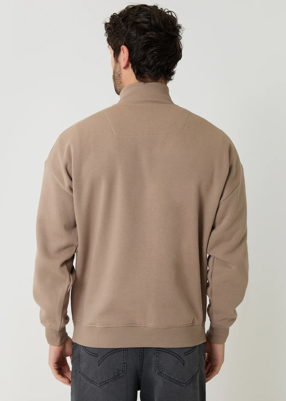 Threadbare Taupe Half Zip Sweatshirt - M Image 2