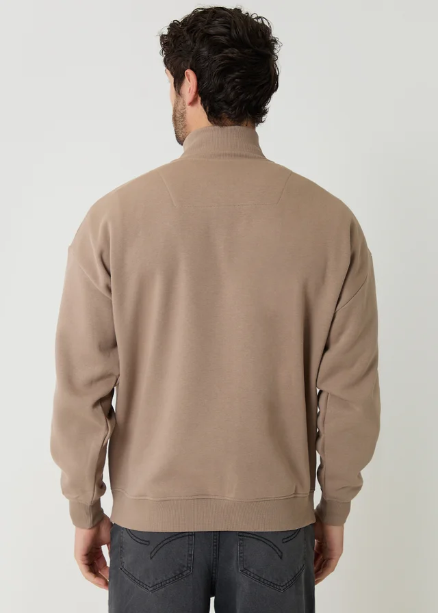 Threadbare Taupe Half Zip Sweatshirt