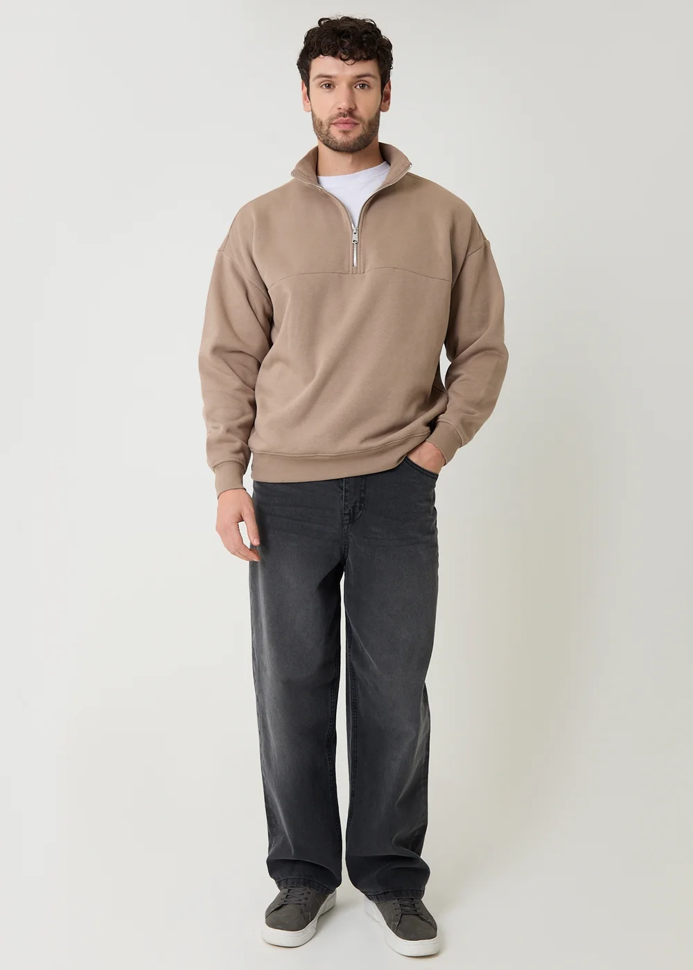 Threadbare Taupe Half Zip Sweatshirt - M Image 3