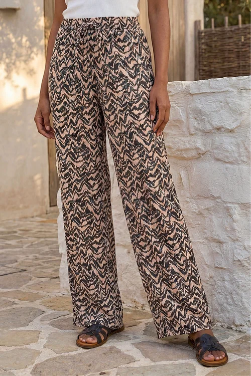 Roman Beige Abstract Wide Leg Trouser - 10 Image 2