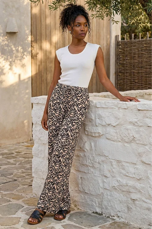 Roman Beige Abstract Wide Leg Trouser - 10 Image 1