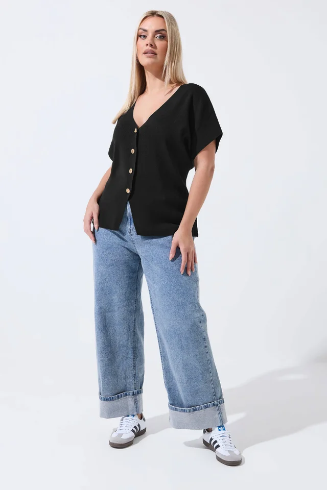 Yours Limited Curve Black Short Sleeve Knitted Top