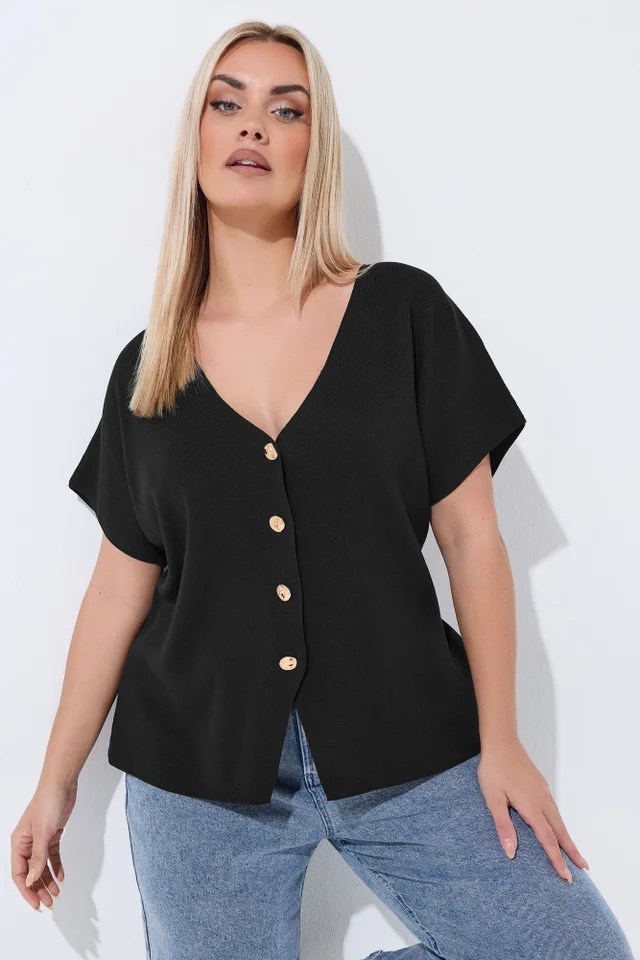 Yours Limited Curve Black Short Sleeve Knitted Top