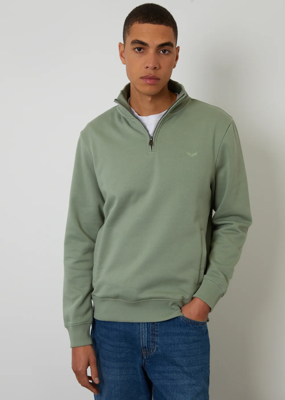 Threadbare Green Quarter Zip Sweatshirt - 2XL Image 1