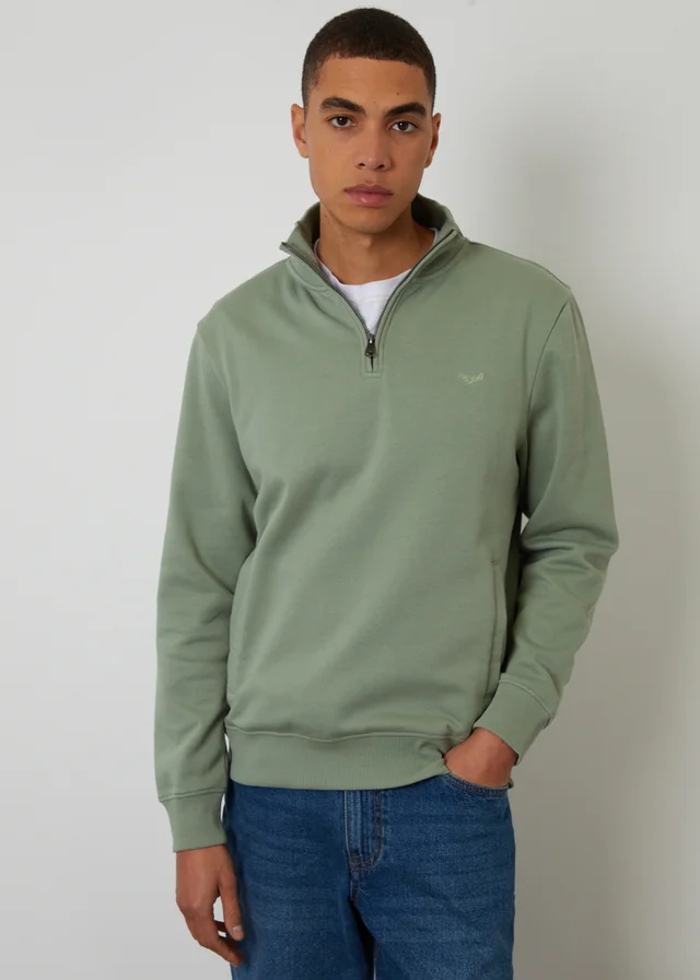 Threadbare Green Quarter Zip Sweatshirt