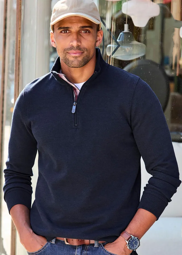 Cotton Traders Dark Sky Half Zip Brushed Rib Top