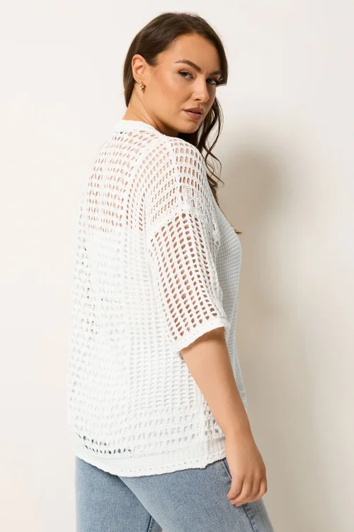 Yours Curve Ivory White Open Stitch Cardigan - 14-16 Image 3