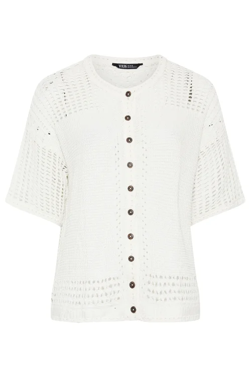 Yours Curve Ivory White Open Stitch Cardigan - 14-16 Image 5