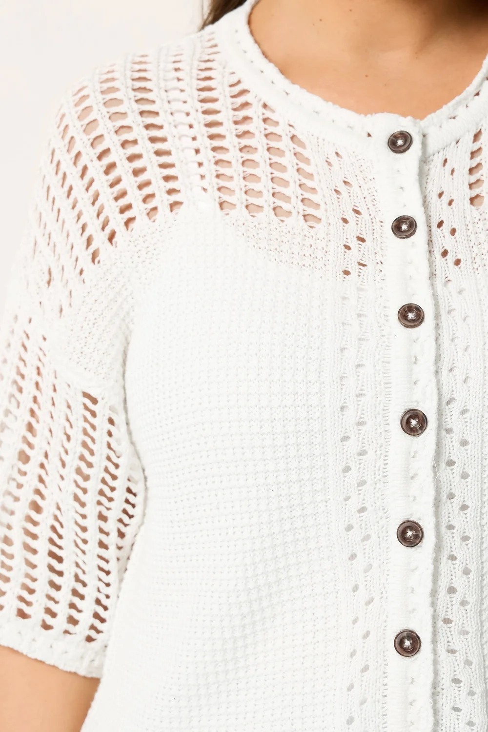 Yours Curve Ivory White Open Stitch Cardigan - 14-16 Image 4
