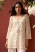 Roman Natural Crochet Tie Front Knit Tunic - S Image 2
