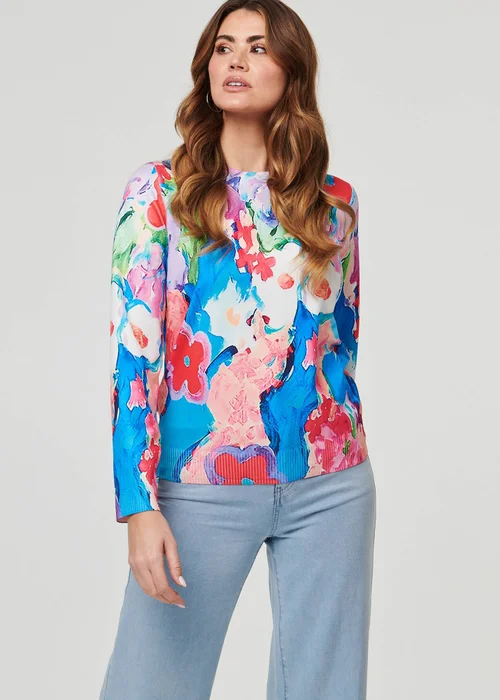 Izabel London Blue Abstract Long Sleeve Slim Jumper - 18 Image 3