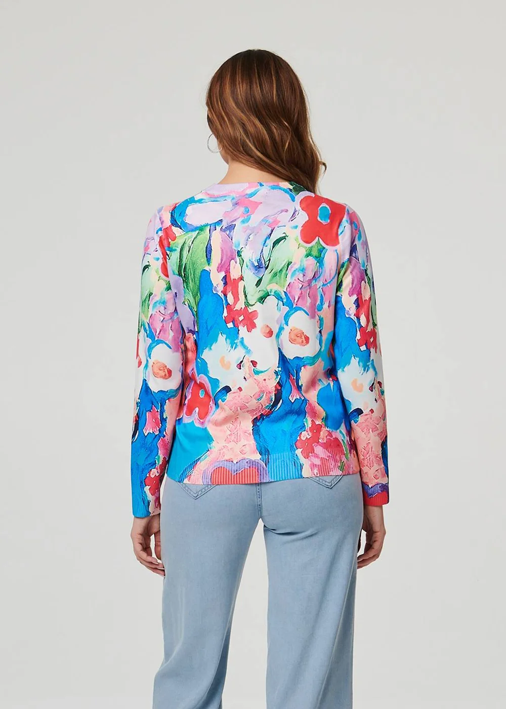 Izabel London Blue Abstract Long Sleeve Slim Jumper - 18 Image 2