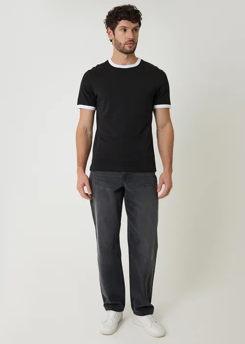 Threadbare Black 2-Pack Cotton Ringer T-Shirts - 2XL Image 3