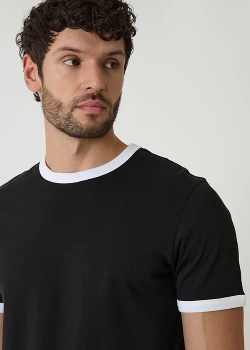 Threadbare Black 2-Pack Cotton Ringer T-Shirts - 2XL Image 4