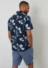 Threadbare Navy Floral Print Short Sleeve Cotton Shirt - L Image 2