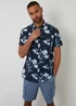 Threadbare Navy Floral Print Short Sleeve Cotton Shirt - L Image 1