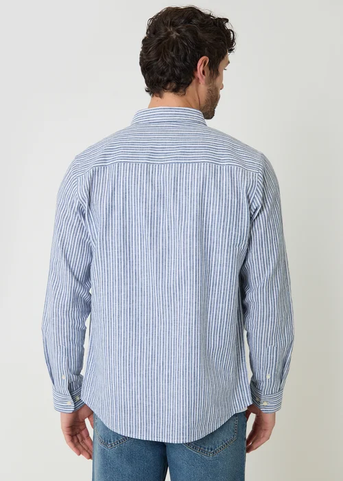 Threadbare Blue Stripe Linen Cotton Blend Long Sleeve Shirt - 2XL Image 2