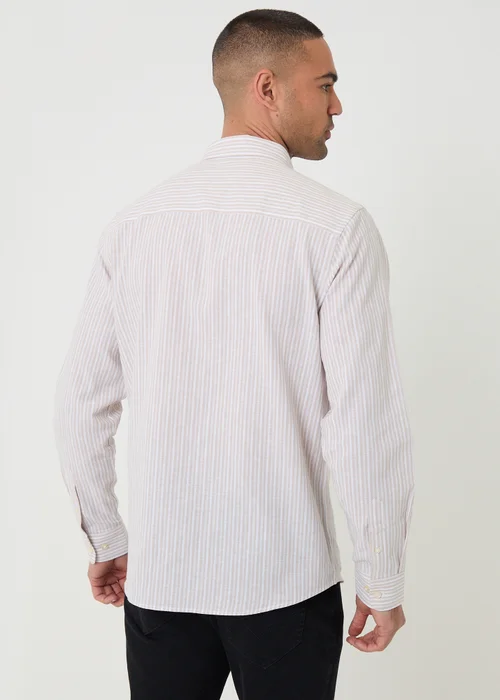 Threadbare Stone Stripe Linen Cotton Blend Long Sleeve Shirt - M Image 2