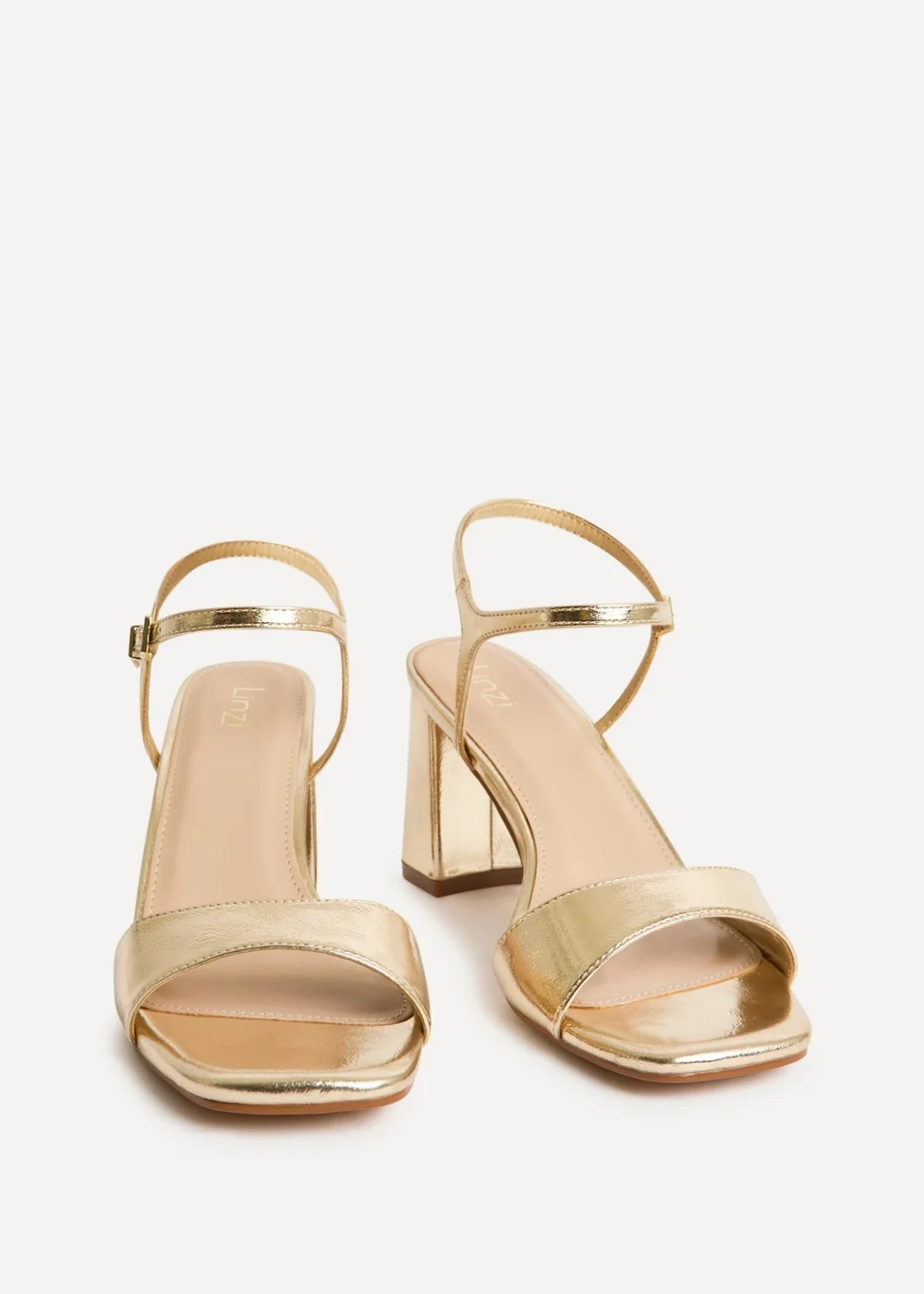 Linzi Reveal Gold Faux Leather Block Heeled Sandals - 8 Image 3