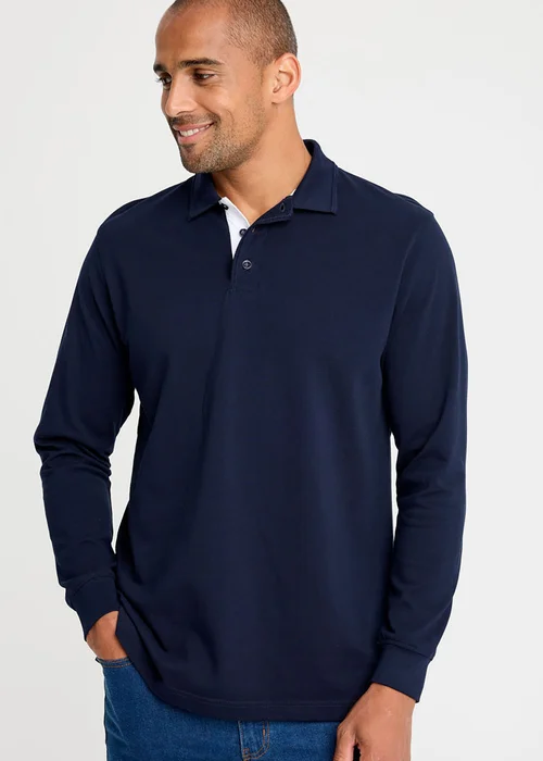 Cotton Traders Navy Long Sleeve Polo Shirt - XL Image 2