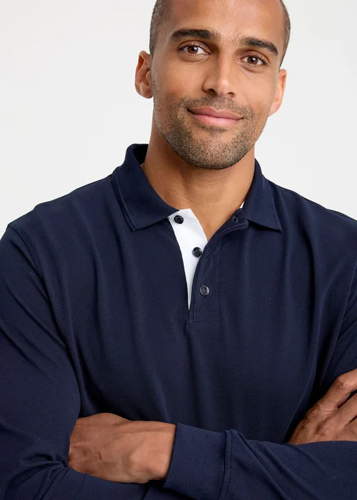 Cotton Traders Navy Long Sleeve Polo Shirt - XL Image 4