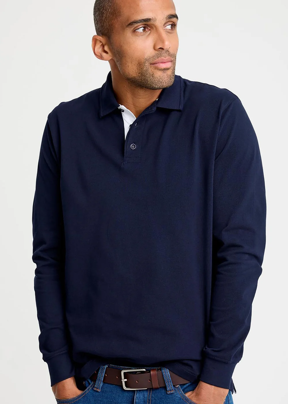 Cotton Traders Navy Long Sleeve Polo Shirt - XL Image 1