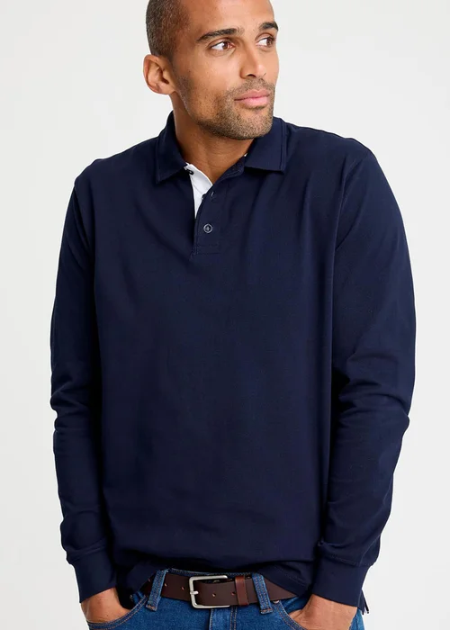 Cotton Traders Navy Long Sleeve Polo Shirt - XL Image 1
