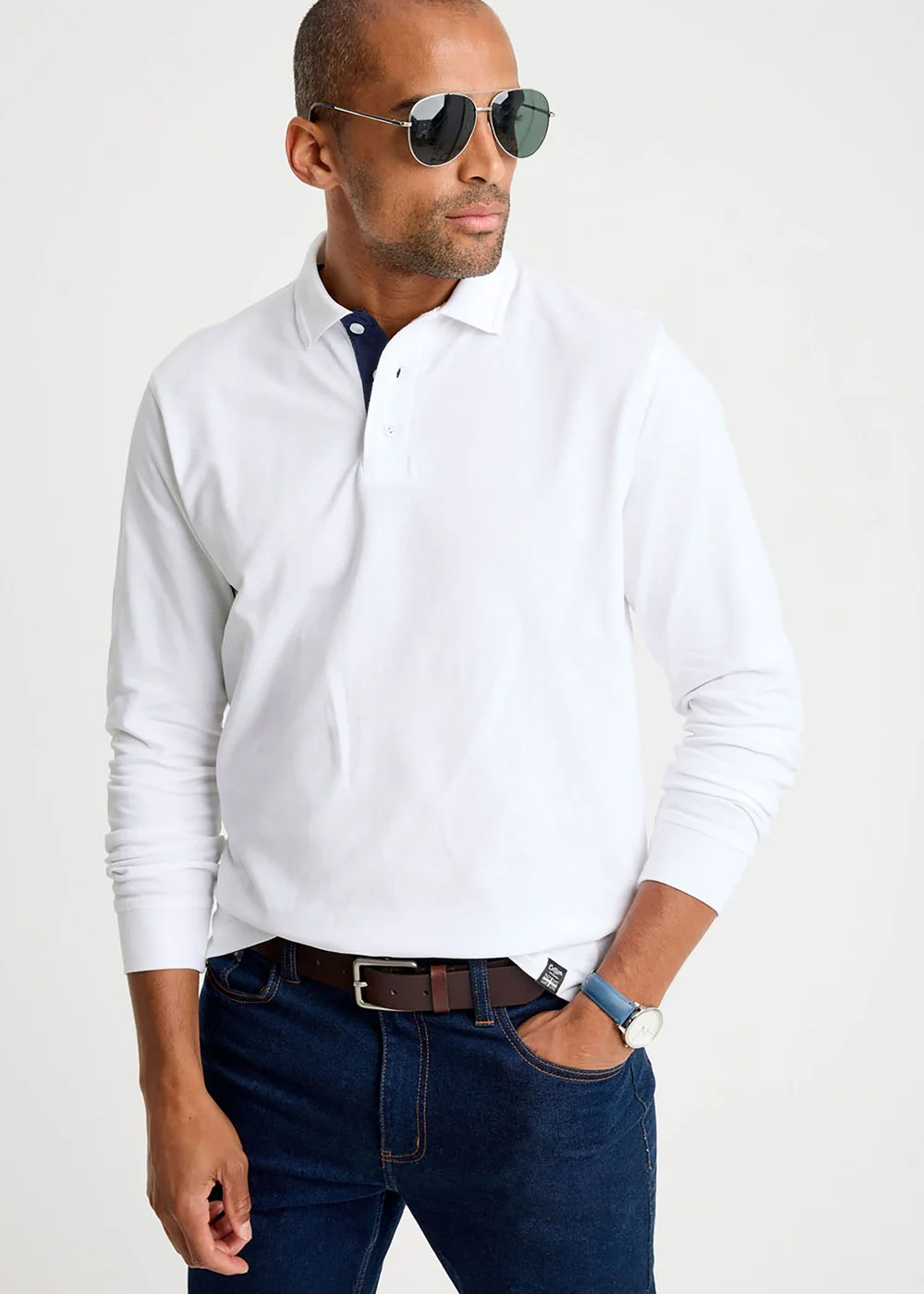 Cotton Traders White Long Sleeve Polo Shirt - 4XL Image 1