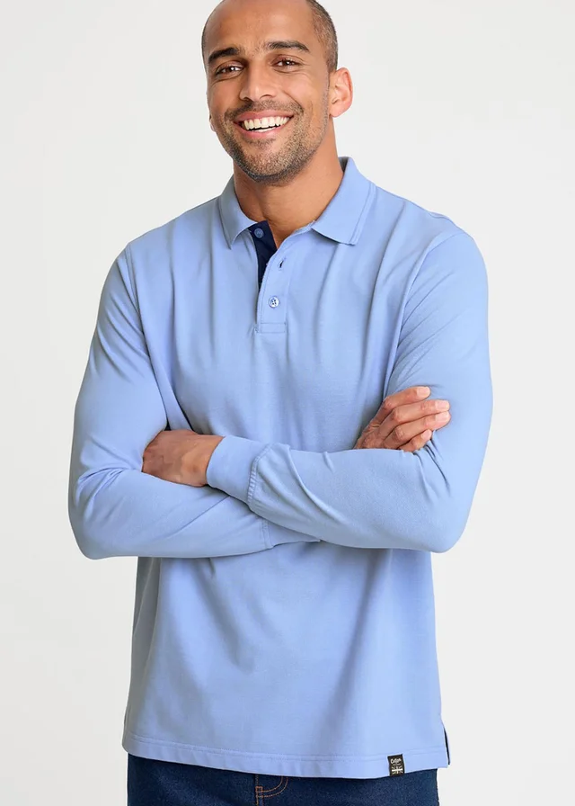 Cotton Traders Blue Sky Long Sleeve Polo Shirt