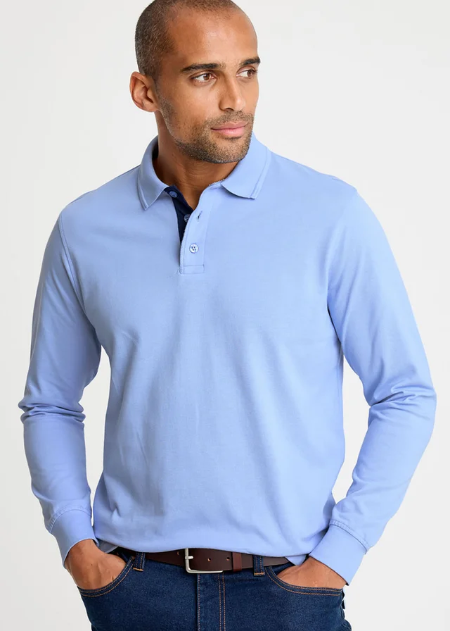 Cotton Traders Blue Sky Long Sleeve Polo Shirt