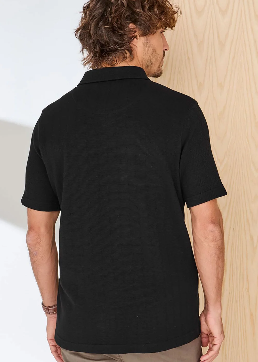 Cotton Traders Black Signature Short Sleeve Textured Polo Shirt - L Image 3
