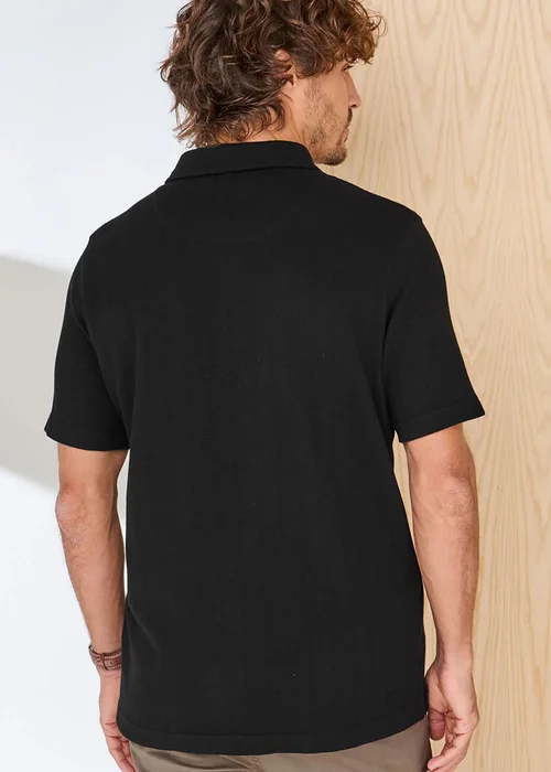 Cotton Traders Black Signature Short Sleeve Textured Polo Shirt - L Image 3