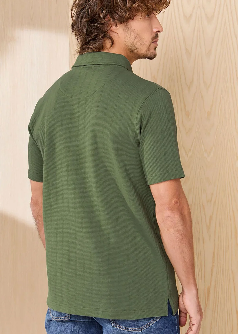 Cotton Traders Green Basil Signature Short Sleeve Textured Polo Shirt - 5XL Image 2